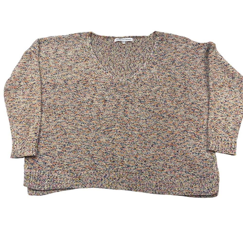 Cupcakes and Cashmere Multicolor Speckled V-Neck Knit Sweater Women's Medium‎